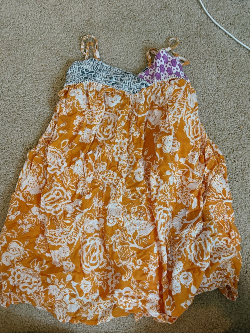Orange & White Floral jumper with Mixed Print Bodice - Picture 1 of 2